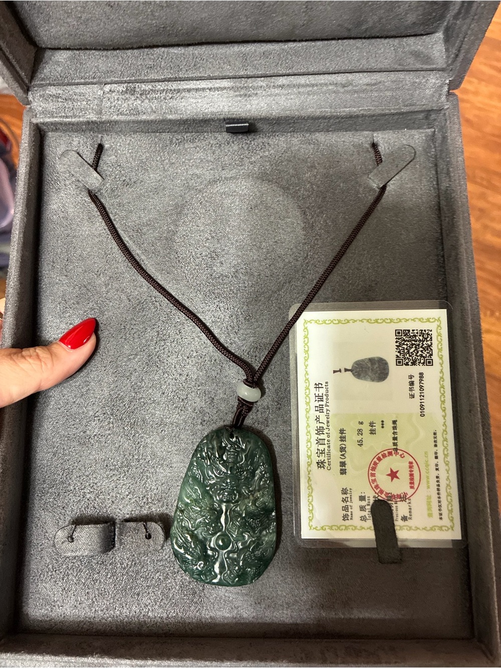 Green Jade Dragon Pendant Necklace